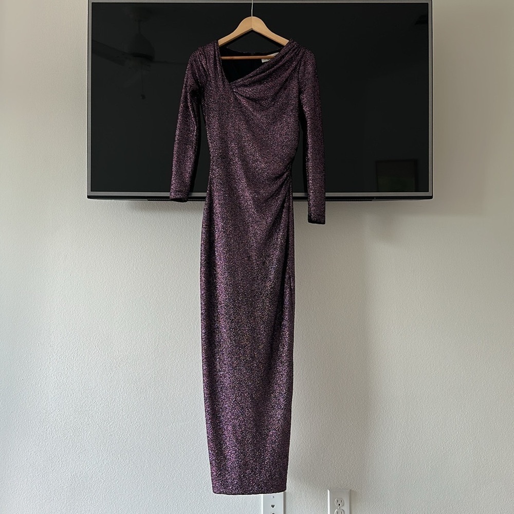 Rachel Zoe Shiny Purple Gown / Maxi Dress with Long Sleeves